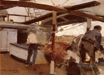 ホアキン・ソローリャ Painting - 甲板上の二人の男 画家 ホアキン・ソローリャ